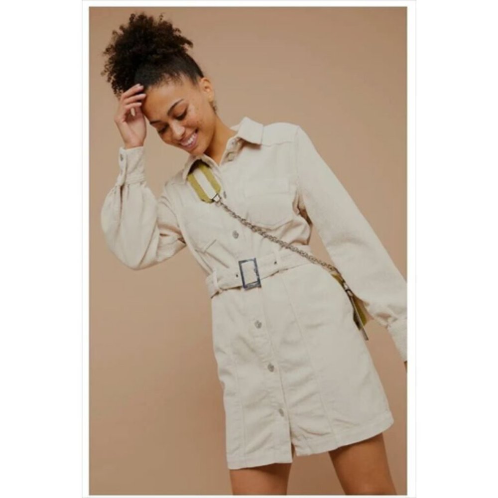TOPSHOP NEW Corduroy Mini Shirtdress in Cream Us Size 8